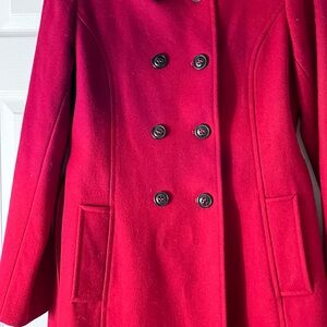 DKNY Donna Karan Wool Blend Women's Double-Breasted Red Trench Coat